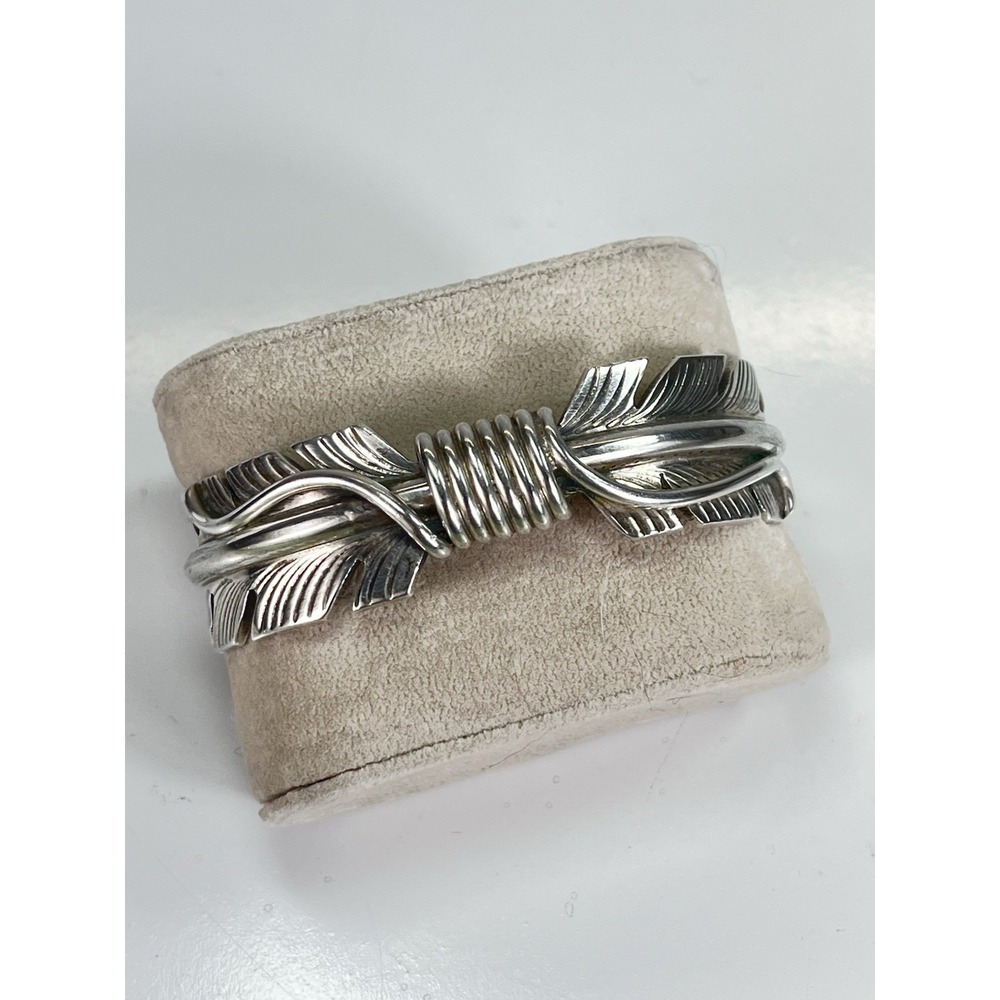 Native Navajo Sterling Silver Feather Bracelet Cuff Signed M. Thomas‎ Jr. 7.5